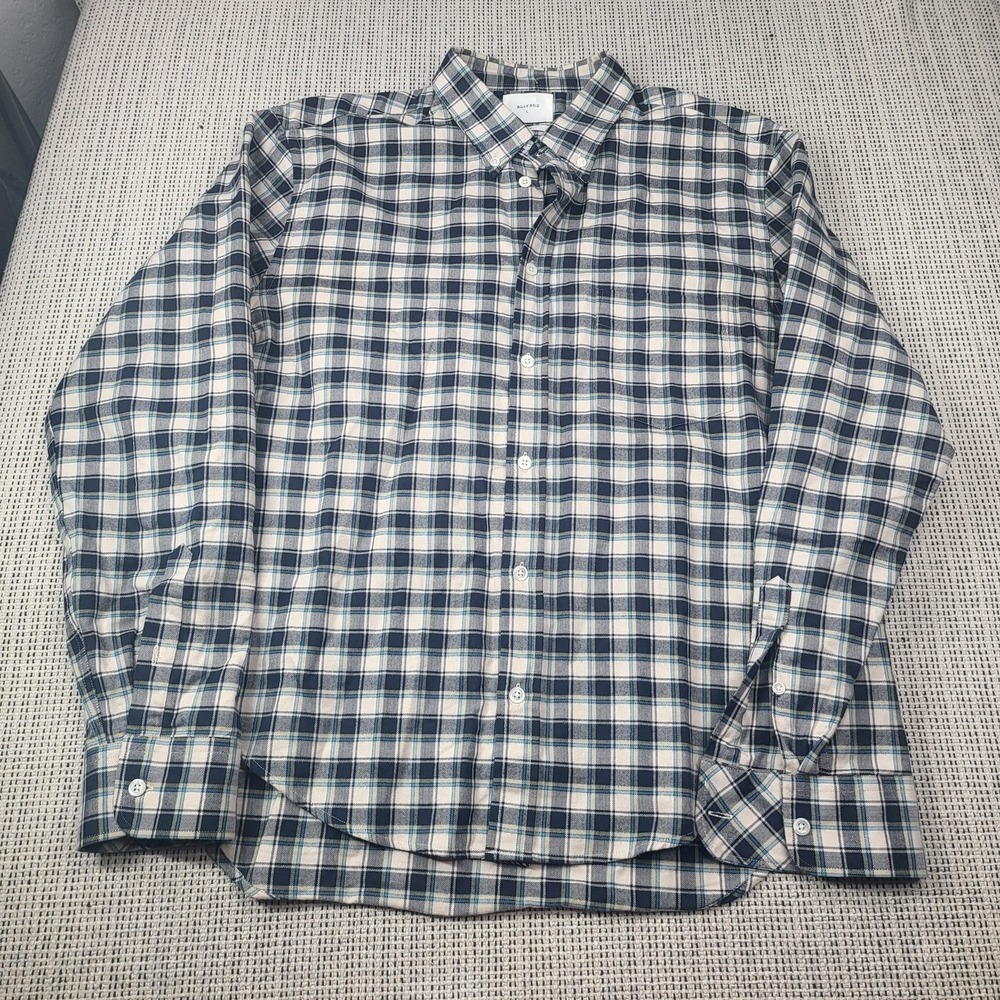 Billy Reid Shirt Mens Large Blue Plaid Long Sleeve Button Front Slim‎ Fit Casual